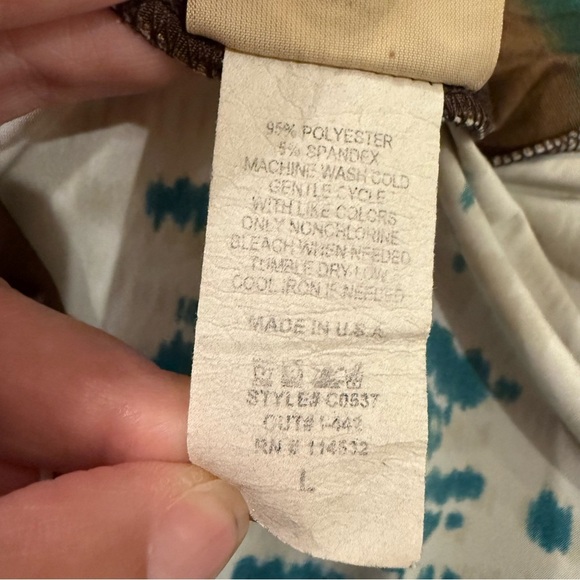 Vintage Y2K Top Women’s Large Babydoll V Neck Boho Western Brown Teal Made USA - Picture 6 of 9